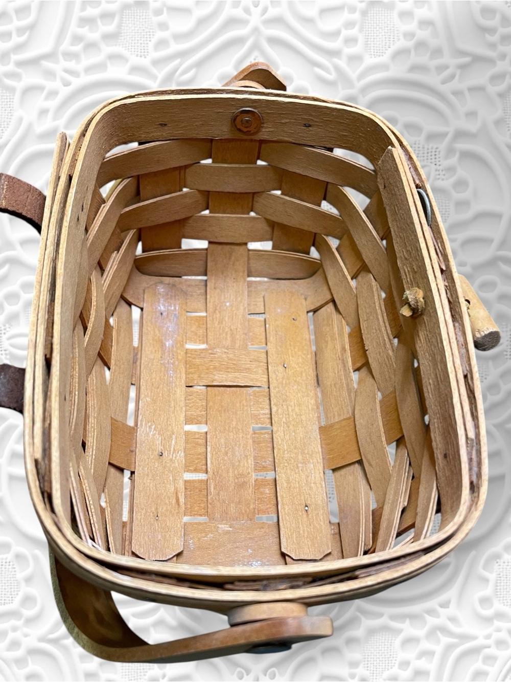 Vintage 1995 Longaberger Kiddie Basket Purse, Swing Handle & Leather Hinges - Picture 8 of 14
